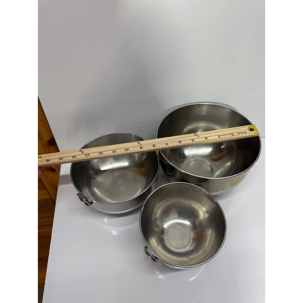 Vintage 18-8 Stainless Steel Nesting Mixing Bowls Set of 3 with Ring Handles